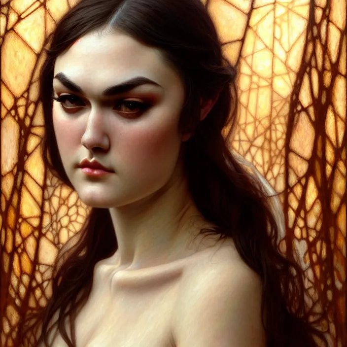 Image similar to ancient queen sasha grey, symetrical, diffuse lighting, fantasy, intricate, elegant, highly detailed, lifelike, photorealistic, digital painting, artstation, illustration, concept art, 4 k, smooth, sharp focus, art by john collier and albert aublet and krenz cushart and artem demura and alphonse mucha