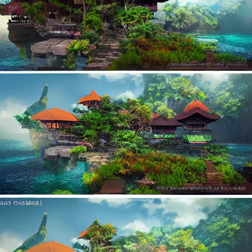 Image similar to A beautiful, perfect, impressive, amazing concept art digital CG painting of a place in Bali, trending on ArtStation, Unreal Engine