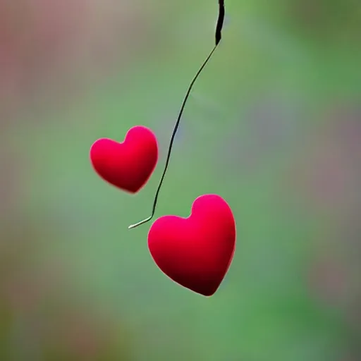 Image similar to A picture of a plant that has hearts as the fruit, blown in the wind with some of the hearts flying with the wind