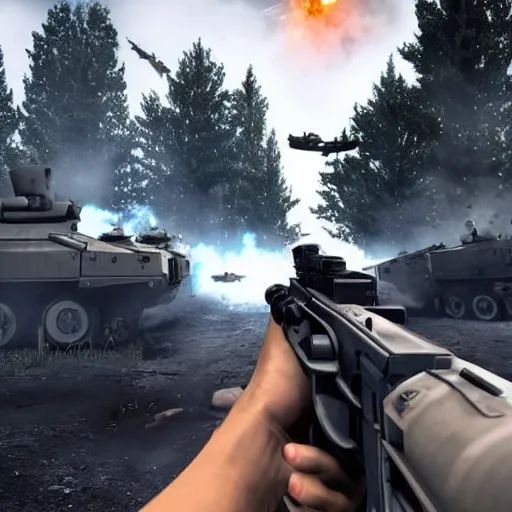 Image similar to first - person shooter game about ww 3