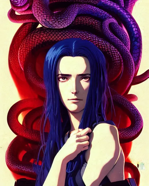 Prompt: teen medusa wearing snakes on her head | | paz vega, fine detail!! anime!! realistic shaded lighting!! dramatic!! poster by ilya kuvshinov katsuhiro otomo ghost - in - the - shell, magali villeneuve, artgerm, jeremy lipkin and michael garmash and rob rey