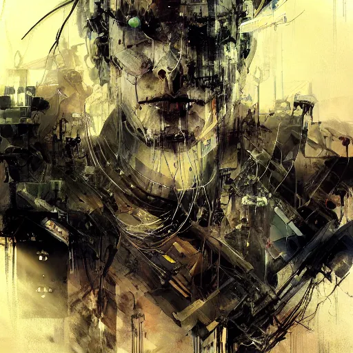 Image similar to cybernetic hunter, cyberpunk, wires, skulls, machines by emil melmoth zdzislaw belsinki craig mullins yoji shinkawa realistic render ominous detailed photo atmospheric by jeremy mann and agnes cecile ink drips paint smears digital glitches glitchart