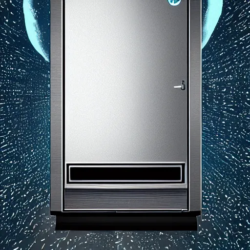 Image similar to a refrigerator that is a portal to the universe, highly detailed, concept art