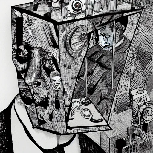 Image similar to portrait of doctor who, mash - up between mc escher and vincent van gogh, comic panel