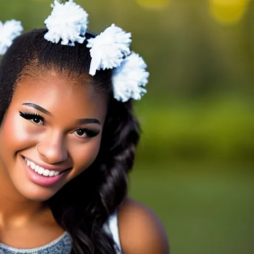 Image similar to a portrait photograph of a star student, popular, sought - after 1 8 year - old american high school cheerleader. portrait canon 8 5 mm f 1. 2 photograph head and shoulders portrait