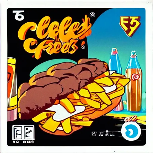 Image similar to video game box art of a commodore 6 4 game called fries and soft drinks, highly detailed cover art.