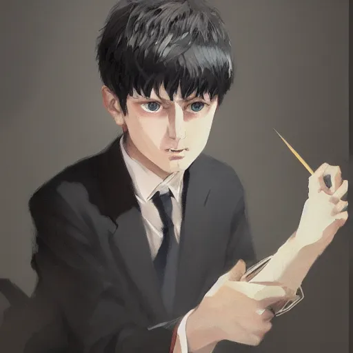 Image similar to portrait of mob psycho, shigeo kageyama painted by greg rutkowski, wlop