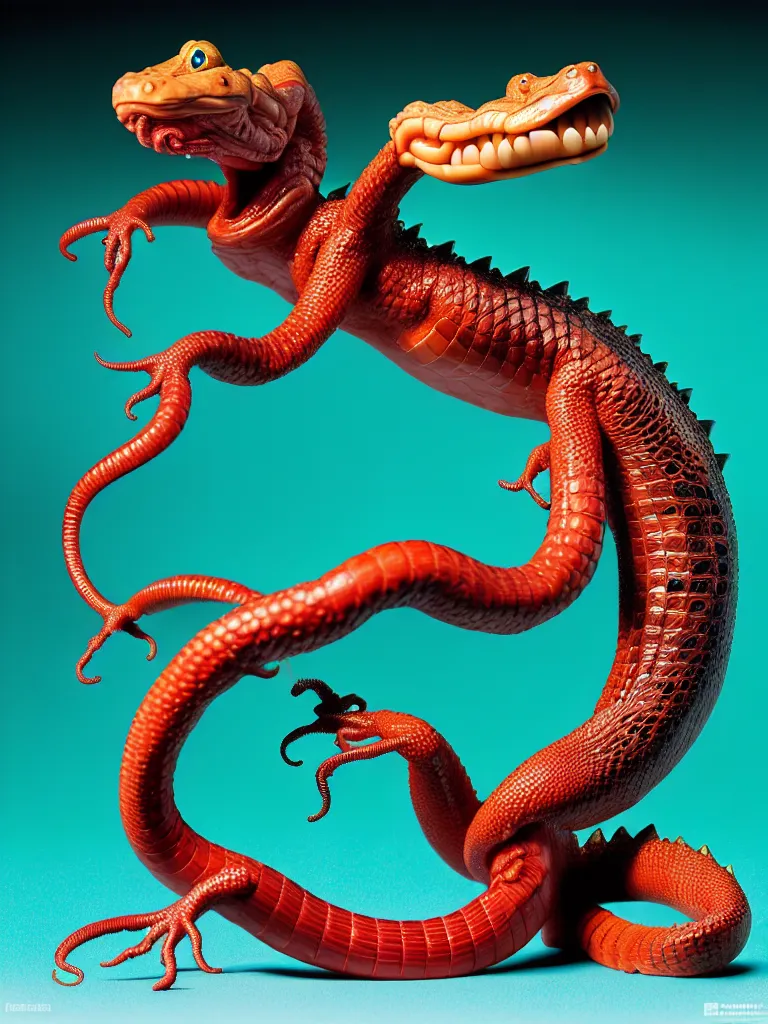 Prompt: hyperrealistic rendering, alligator earthworm by bernie wrightson and killian eng and joe fenton, product photography, action figure, sofubi, studio lighting, colored gels, colored background