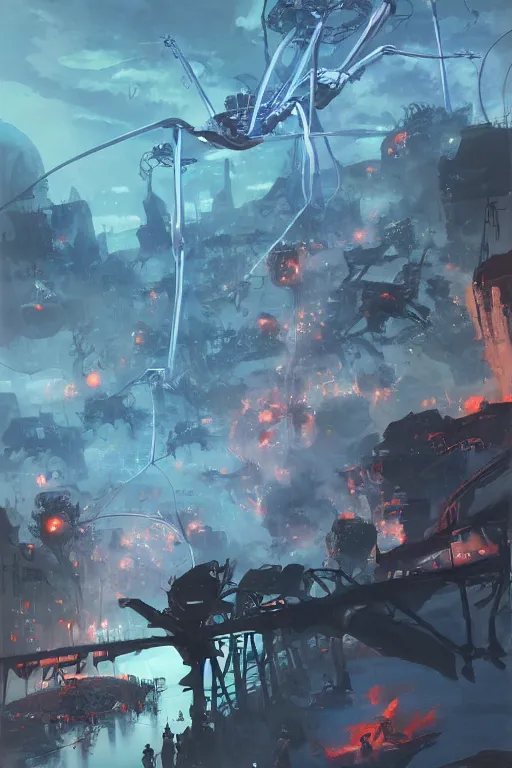 Image similar to war of the worlds 2 0 2 2, tooth wu, dan mumford, beeple, wlop, rossdraws, james jean, marc simonetti, artstation giuseppe dangelico pino and michael garmash and rob rey and greg manchess and huang guangjian and makoto shinkai