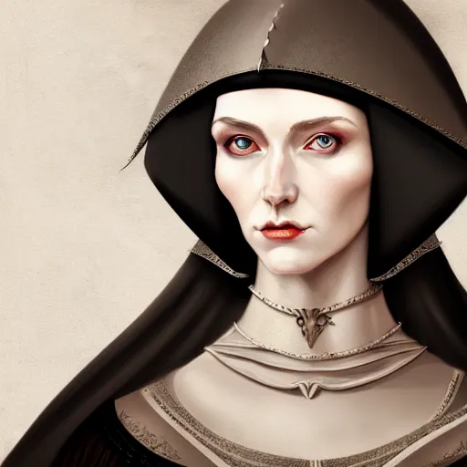 Image similar to character concept portrait of a medieval woman with pale face, intricate, elegant, digital painting, concept art, smooth, sharp focus, illustration, realistic