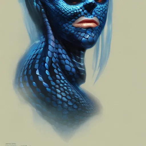 Image similar to dark queen of snakes, crown of snakes, blue skin, realism, dark fantasy, cgsociety, artstation