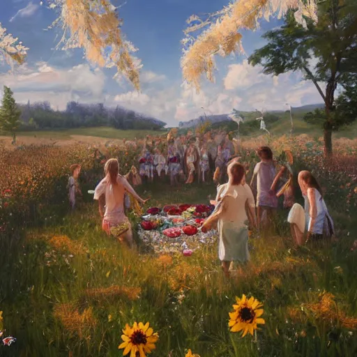 Image similar to midsommar 6, oil painting, ultradetailed, artstation, ultradetailed, digital painting, ultradetailed