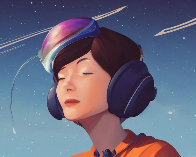 Image similar to young woman flying in space sharp focus, illustration, highly detailed, concept art, matte, trending on artstation, anime, art by tim biskup