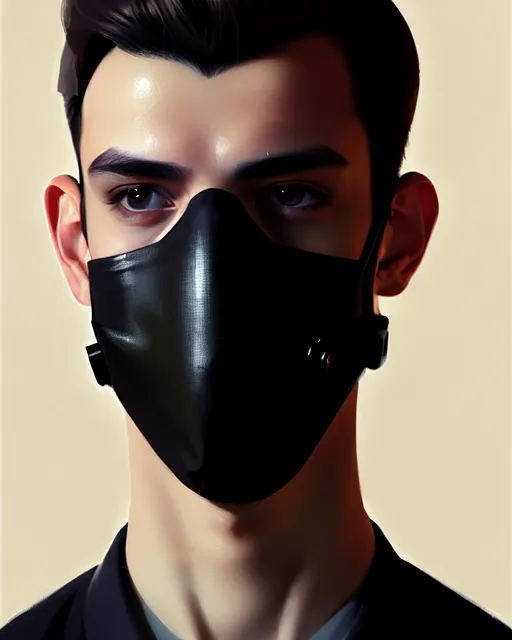 Image similar to a ultradetailed beautiful panting of a european young man wearing black medical mask, by ilya kuvshinov, greg rutkowski and makoto shinkai, trending on artstation