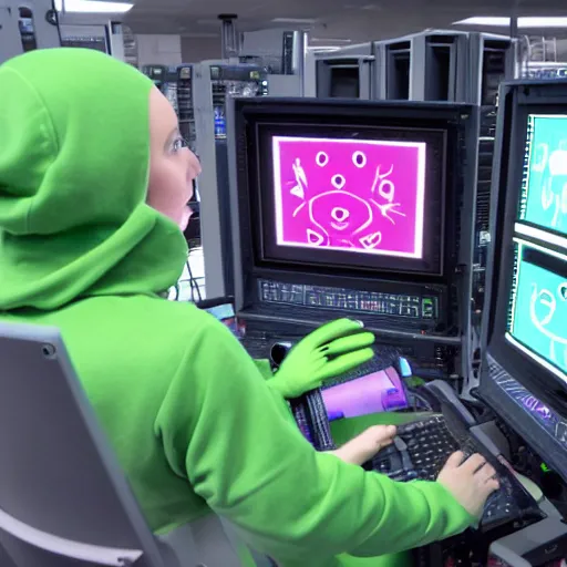 Image similar to A Teletubbie hacking into the Mainframe