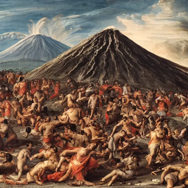 Image similar to pompeii, during eruption of mount vesuvius, detailed, 4 k