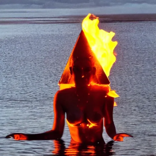 Image similar to a photo of the Egyptian Goddess Of Fire walking on water at the Nilo