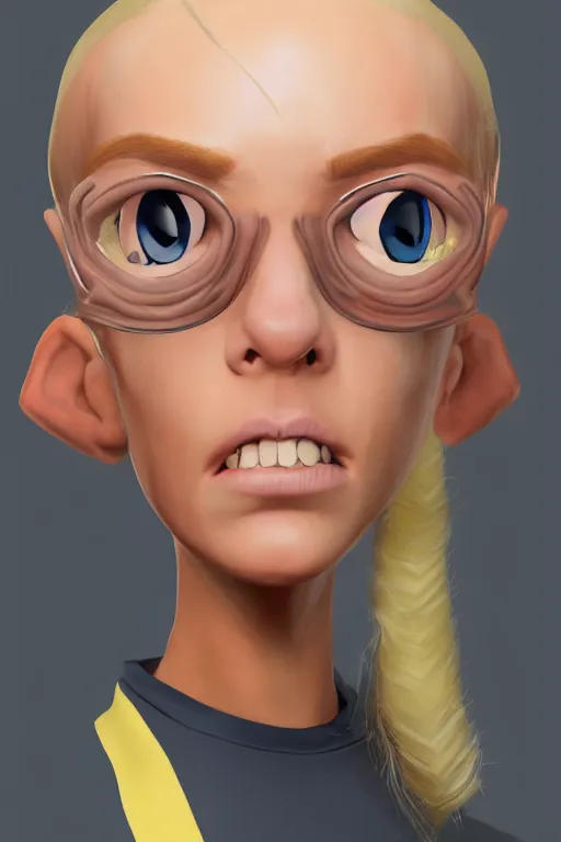 Image similar to a portrait of a blonde inkling with a huge forehead, concept art, trending on artstation 3 d.