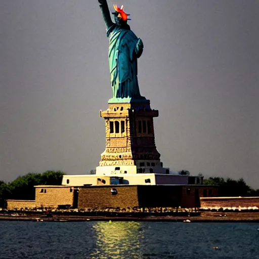 Image similar to an exploding Statue of Liberty in the style of NAOYA HATAKEYAMA, CAI GUO-QIANG, and LOS CARPINTEROS