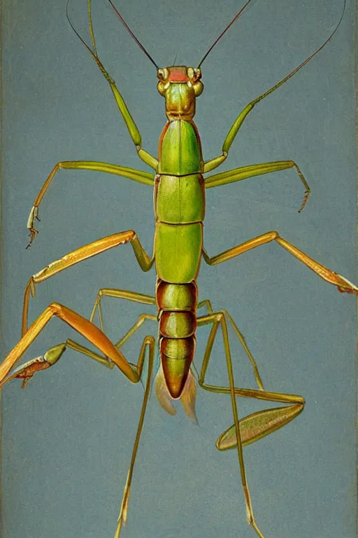 Image similar to renaissance portrait of praying mantis