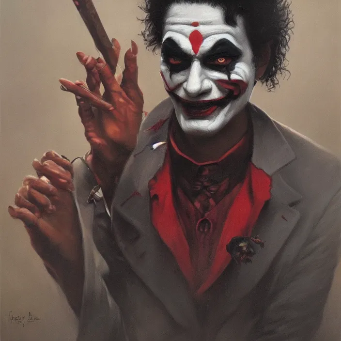 Prompt: indian joker, dark and gloom, extremely detailed oil painting, highly detailed, trending on artstation, concept art, sharp focus, illustration, by bouguereau and gerald brom