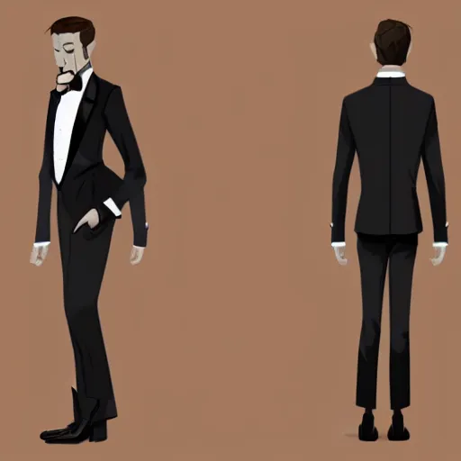 Prompt: character concept art of a man in a magical tuxedo