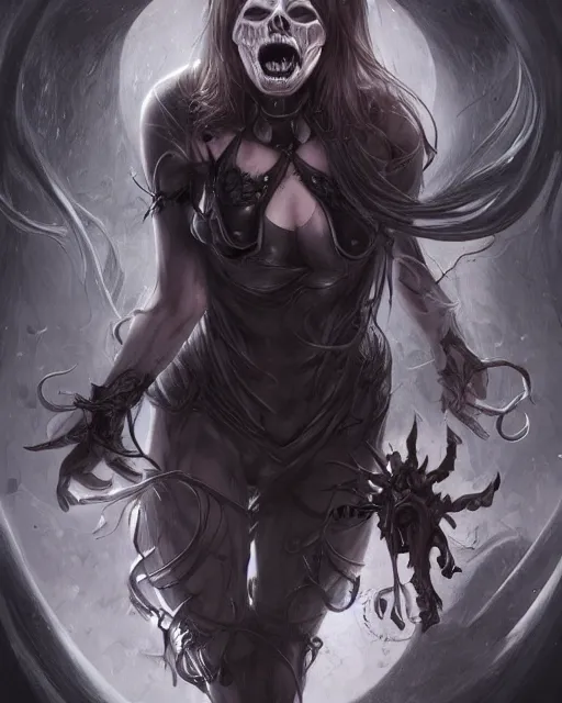 Image similar to death is swallowed up in victory, very detailed and beautiful face, screaming with fear, artwork by artgerm, centered shot, wide angle, full body, mythpunk