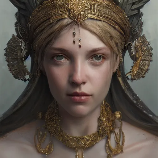 Image similar to photo realistic image of a goddess, stunning 3 d render inspired art by istvan sandorfi and greg rutkowski, perfect facial symmetry, realistic, highly detailed attributes and atmosphere, dim volumetric cinematic lighting,