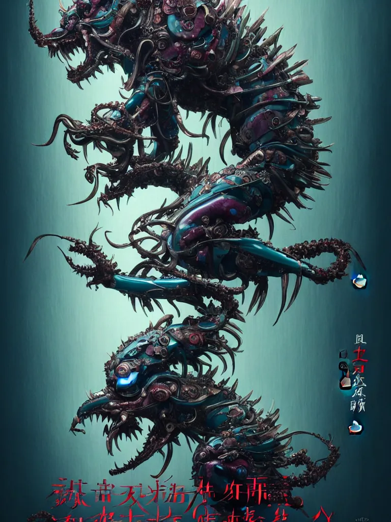 Image similar to exquisite imaginative creature beast from chinese mythology, sharp, ghost in the shell, slender and densely arranged teeth, poster art, movie art, elegant, by lucusfilm, weta studio and james jean, 8 k, denoised