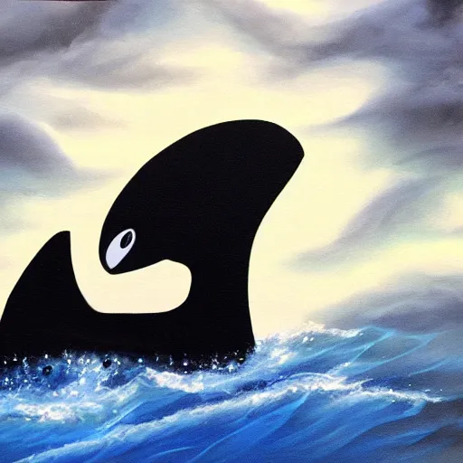 Image similar to a storm, shaped like an orca, on a stormy night, airbrush painting