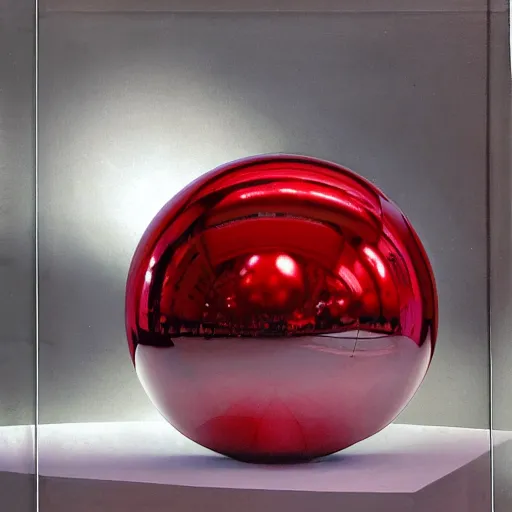 Prompt: chrome spheres on a red cube by albert aublet