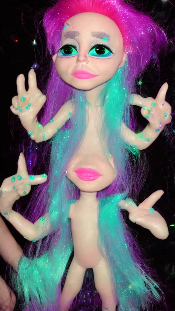 Image similar to popworld 3 d y 2 k troll dolls and sparkles, seapunk