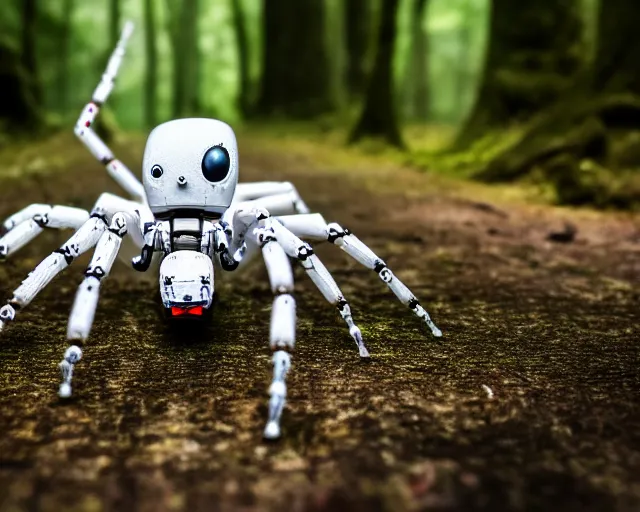 Image similar to photo of a white terminator spider with biomechanical cybernetic body in the forest. cyberpunk horror style. highly detailed 8 k. intricate. nikon d 8 5 0 5 5 mm. award winning photography.