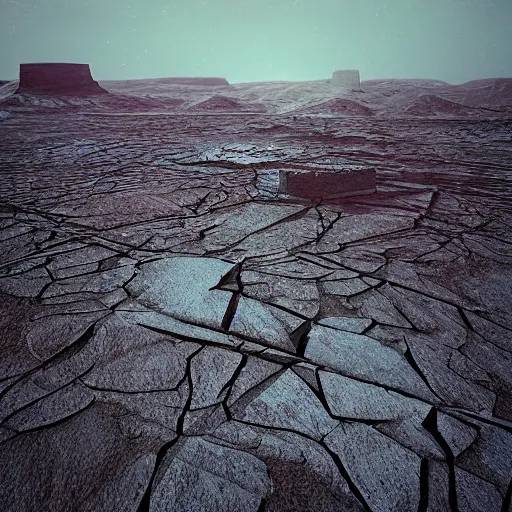 Image similar to A desolate landscape, by beeple and Bjorn barends, octane render