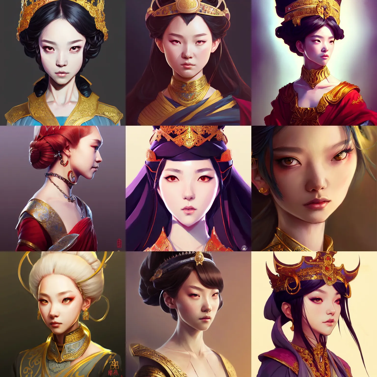 Prompt: character concept art of character concept art of a young empress | | distinct - fine, key visual, realistic shaded perfect face, fine details by stanley artgerm lau, wlop, rossdraws, james jean, andrei riabovitchev, marc simonetti, sakimichan, and jakub rebelka, trending on artstation