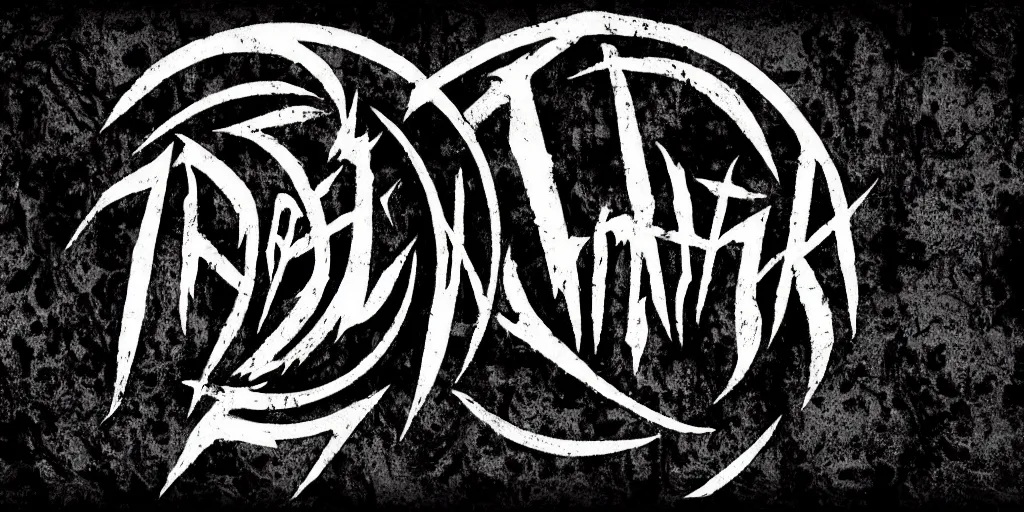 Image similar to masterpiece, symmetrical darkthrone logo calligraphy by thomas bokler, behance, white letters on black background