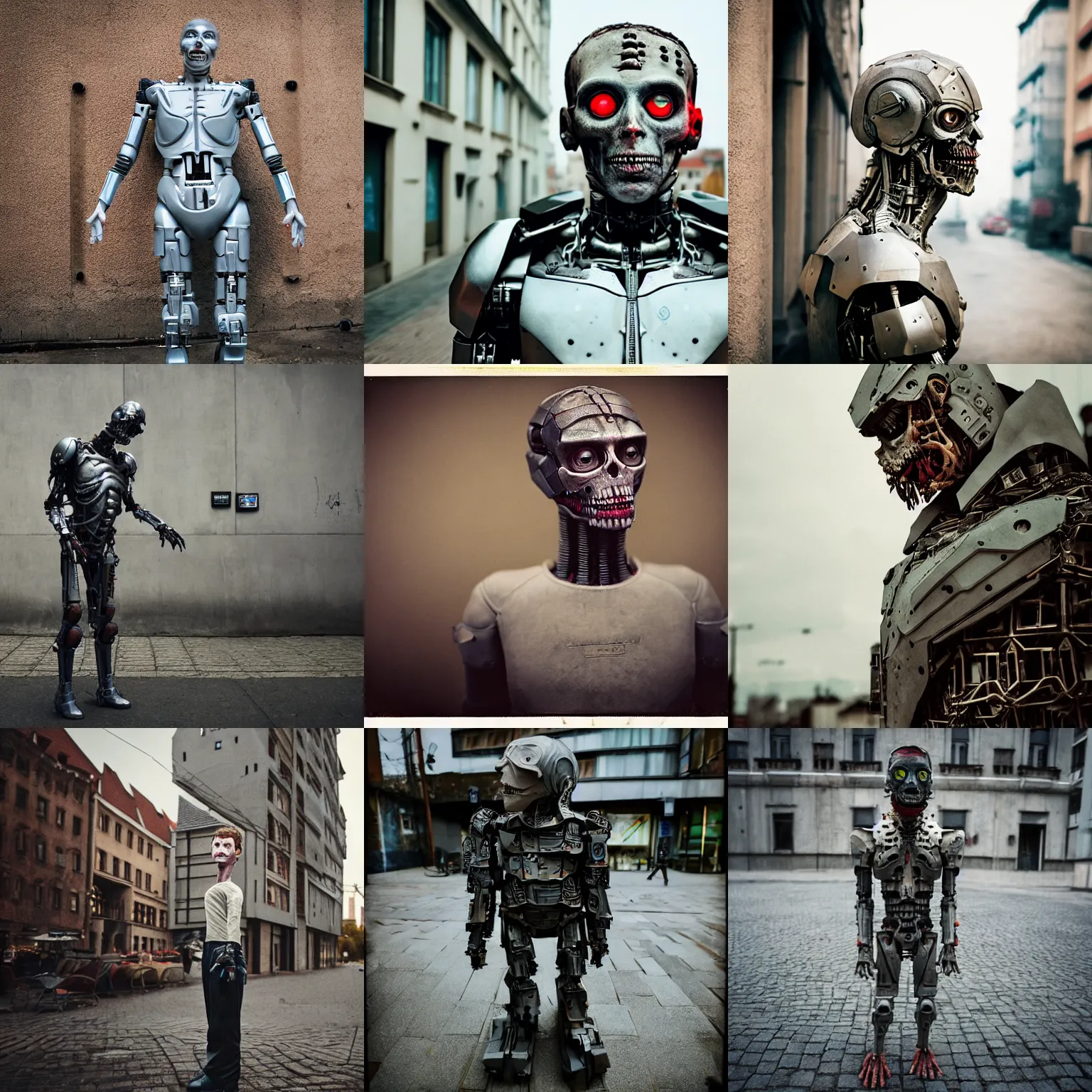 Prompt: legnica. close up. mark zuckerberg armored cyborg zombie, in legnica, full body, cinematic focus, polaroid photo, vintage, neutral dull colors, soft lights, by oleg oprisco, by thomas peschak, by discovery channel, by victor enrich, by gregory crewdson