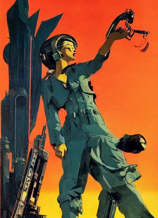Prompt: soviet propaganda poster. cyberpunk assassin. portrait by jean giraud and anton otto fischer and john philip falter and will eisner and gil elvgren