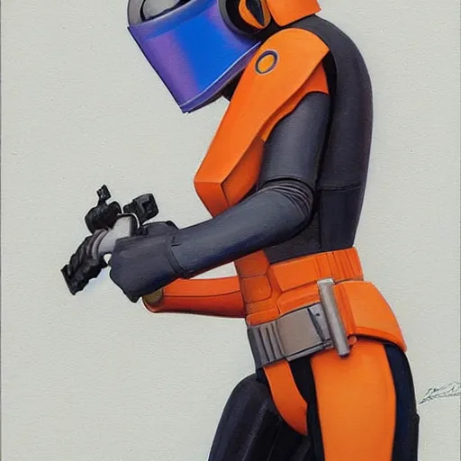 Image similar to Sabine wren concept art painting by Ralph McQuarrie dynamic mood painting