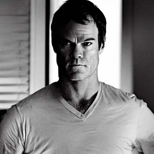 Image similar to dexter morgan horror movie still black and white dark