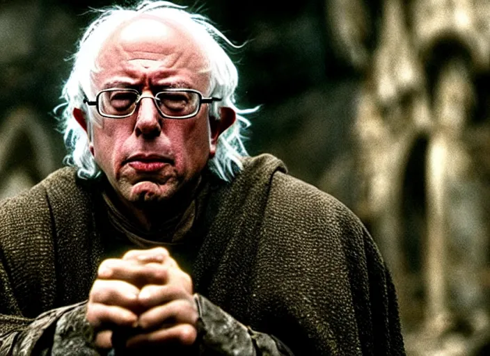 Image similar to film still of bernie sanders as aragorn in lord of the rings movie, 8 k