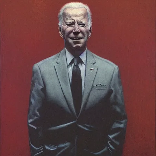 Prompt: presidential portrait of joe biden by beksinski