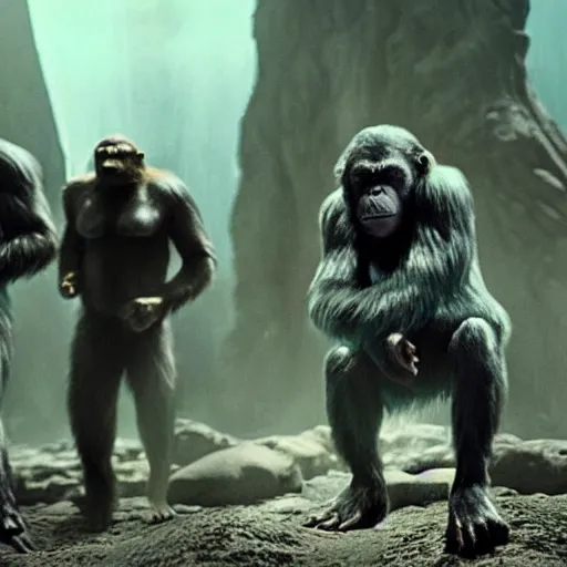 Image similar to film still of the 2 0 1 2 science fiction movie'apes in outer space '.