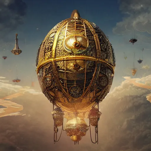 Prompt: enormous flying city in a faberge egg, sky, steampunk, fantasy art, octane render, intricate, intricate, intricate, intricate