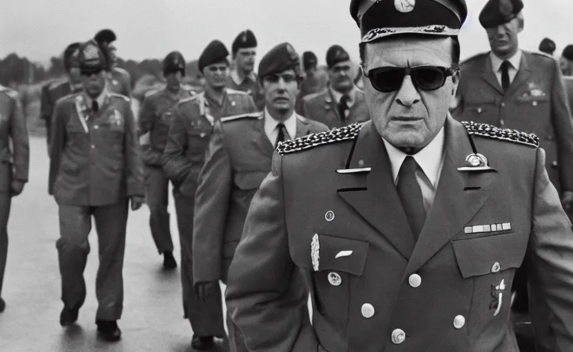 Prompt: 70s movie still of Josip Broz Tito leading military troops, by Irving Penn , Cinestill 800t 35mm black and white, heavy grainy picture, very detailed, high quality, 4k, HD criterion, precise texture