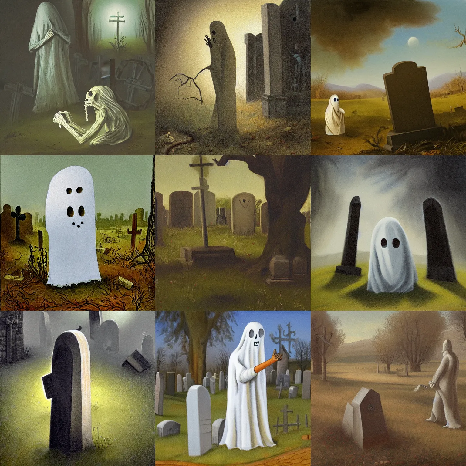 Prompt: anton otto painting of a strange ghost in a graveyard
