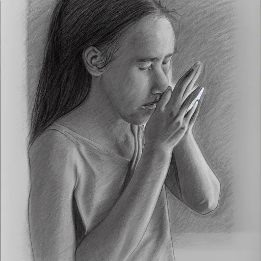 Prompt: a girl holding the bathroom sink while facing the mirror and crying, pencil sketch