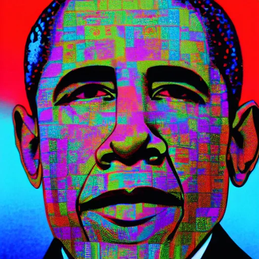 Prompt: obama on dmt, dmt artwork, obama in a sweet suit, presidential art