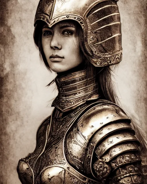 Prompt: ink wash painting portrait of woman in shining golden armor, high production value, intricate details, high resolution, hdr, high definition, masterpiece, realistic, ultrarealistic, highly detailed, hd, sharp focus, non blurry, sharp, smooth