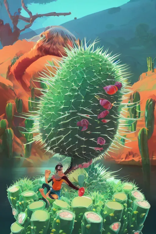 Image similar to 3 d render creature animal sushi cristal very big eye roots cactus elemental flush of force nature micro world fluo fishscale, comics gta 5 cover, official fanart behance hd artstation by jesper ejsing, by rhads, makoto shinkai and lois van baarle, ilya kuvshinov, ossdraws